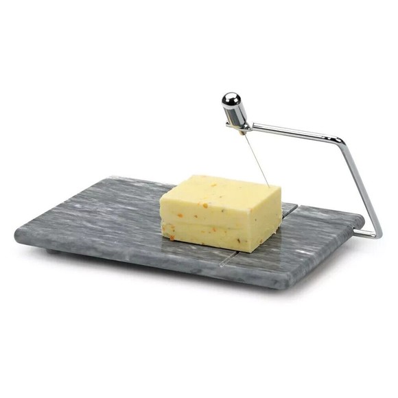 RSVP Other - RSVP Natural Grey Marble Cheese Slicer Board 8”x5” Stainless Steel Wire Cutter
